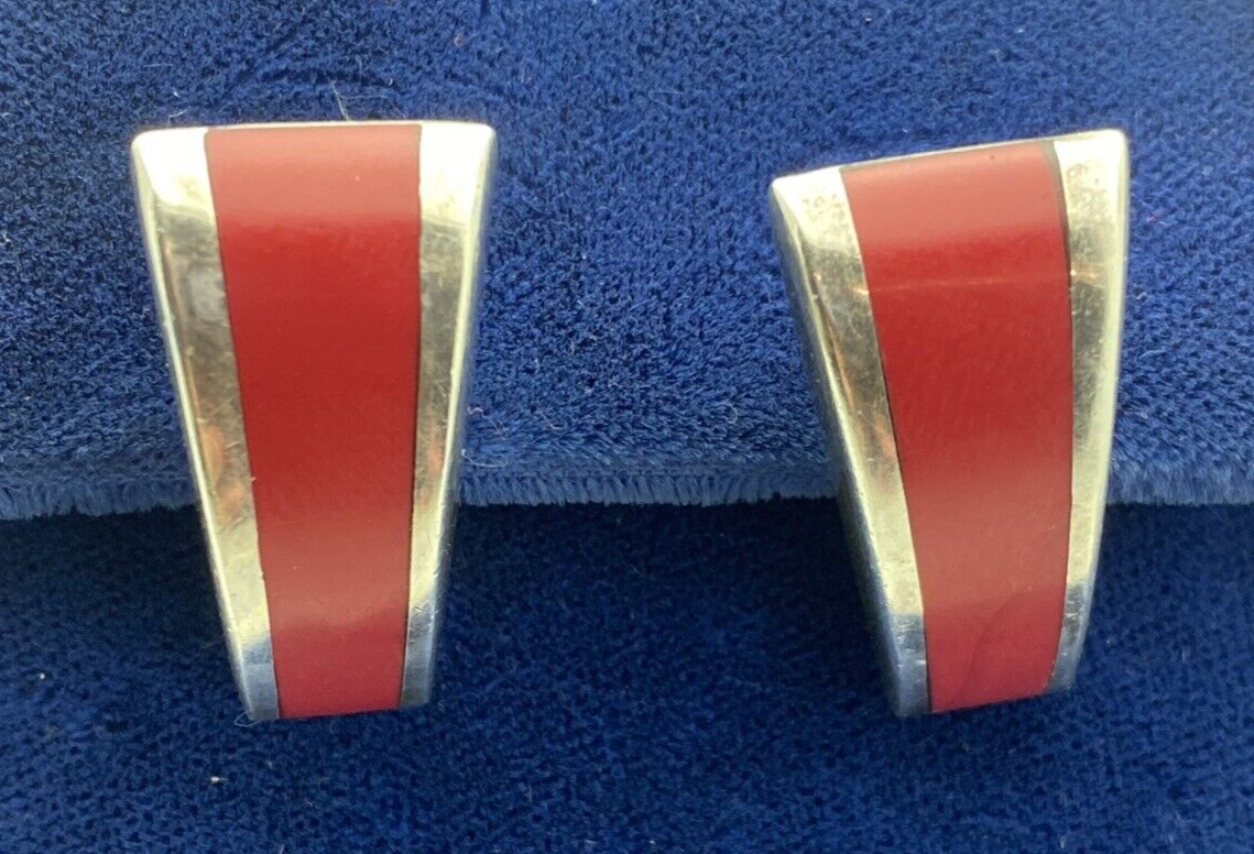 Sterling Silver 925 & Red Onyx Stud Earrings 5g