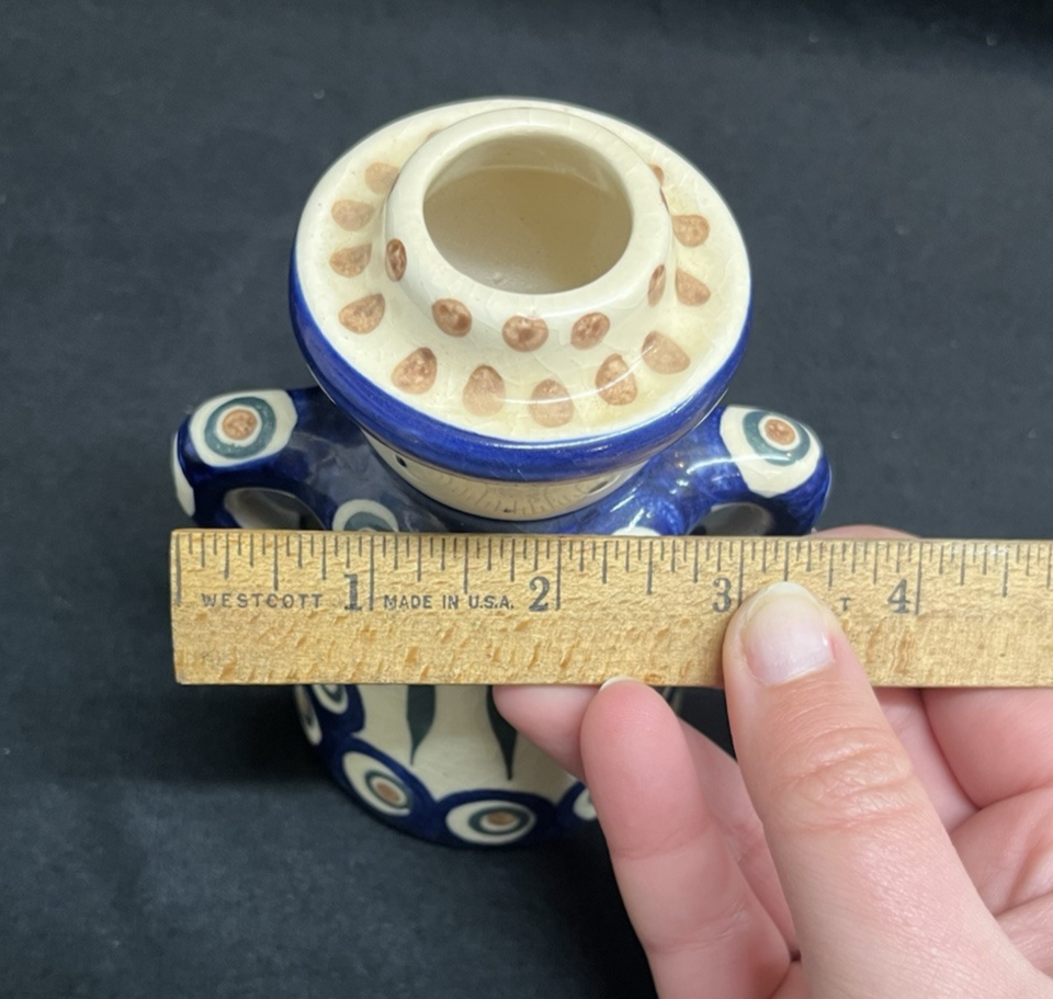 Boleslawiec Polish Pottery Lady Candle Holder, Peacock Pattern, 5.25 in