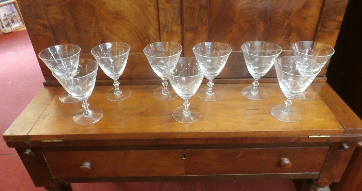 Set of 9 Tiffin Franciscan Water Wine Glasses  Montecarlo pattern1950-60