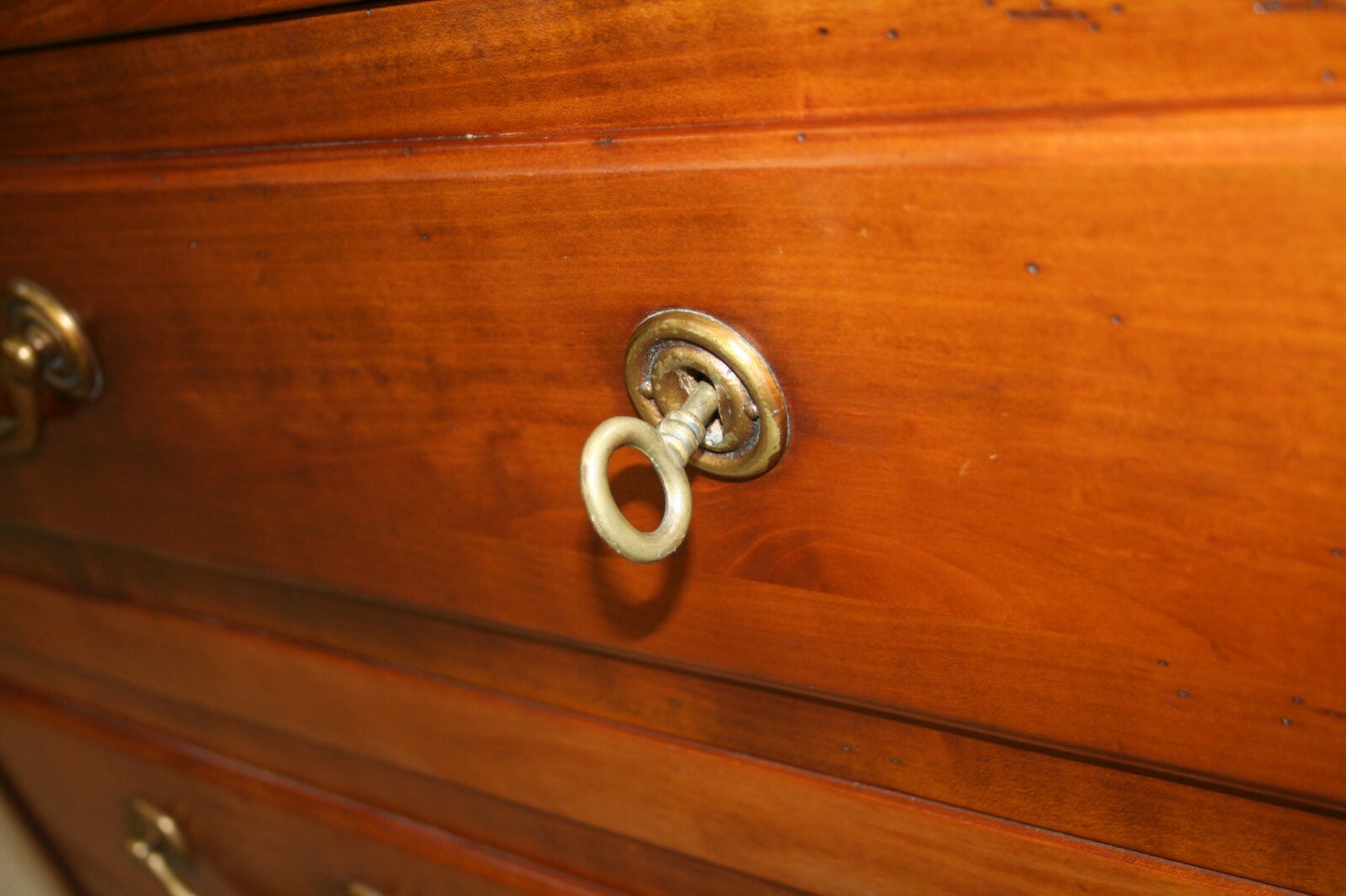 Antique French Provincial Louis Philippe Cherry Low Commode Chest of Drawers