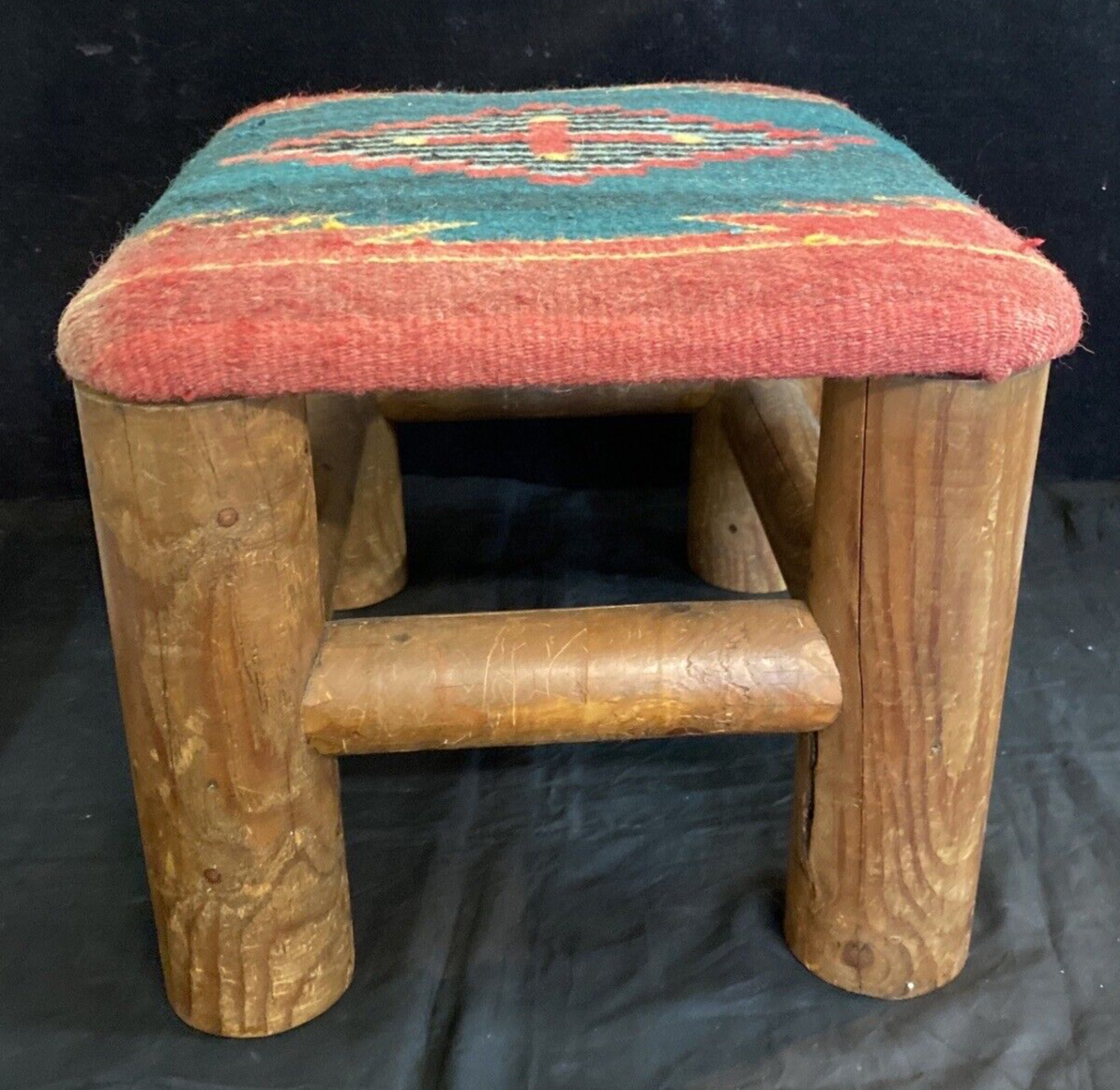Rustic 11" Log Stool Handtied Navajo Cover Handmade Southwest Decor