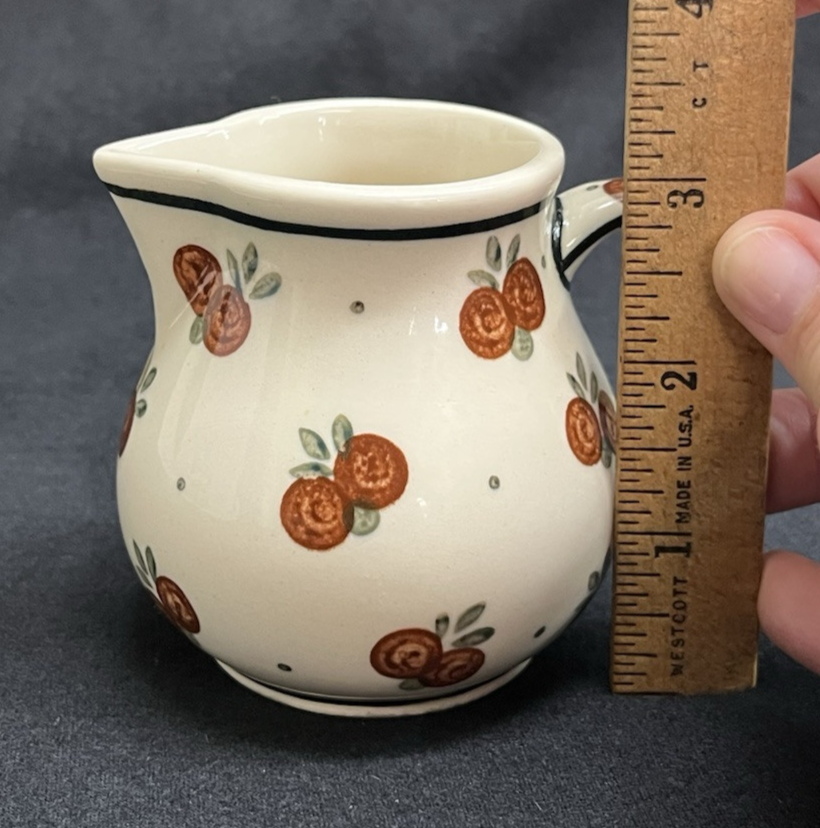 Boleslawiec Polish Pottery Sugar Bowl and Creamer Set w/ Tray, Wild Cherry