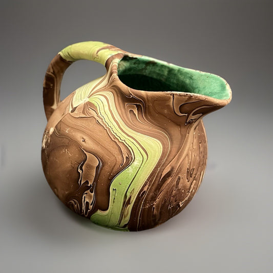 Vintage Nemadji Dessert Pottery Brown and Green Swirl Creamer Glazed Interior