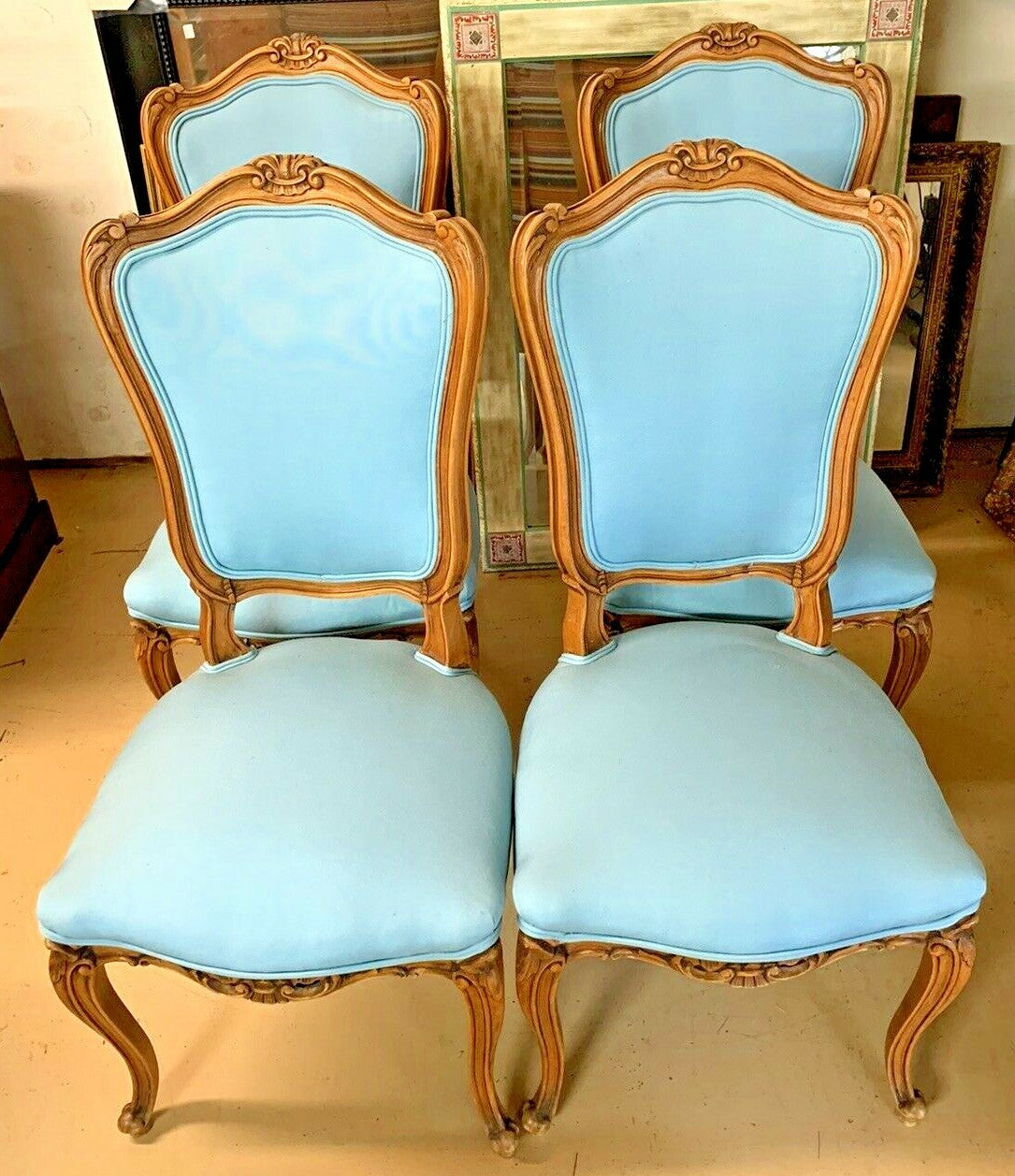 Set of 6 Louis XV style French Walnut Carved Side Chairs