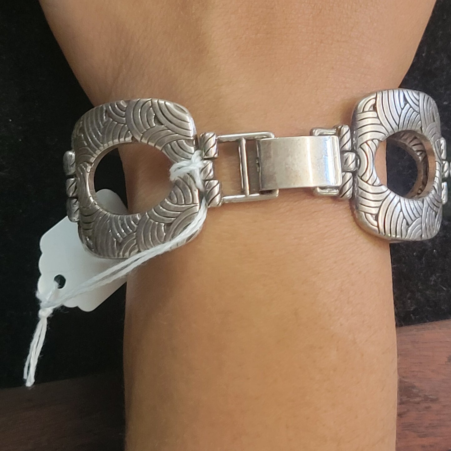 Brighton Vintage Link Silver Bracelet 7.25" signed Fold over clasp