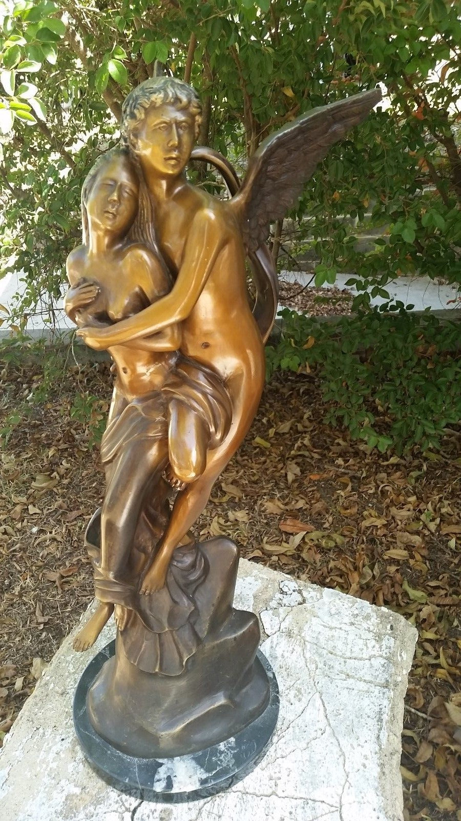24" Bronze Statue of 2 Lovers or Psyche & Cupid w Marble Base 20 lbs Beautiful!