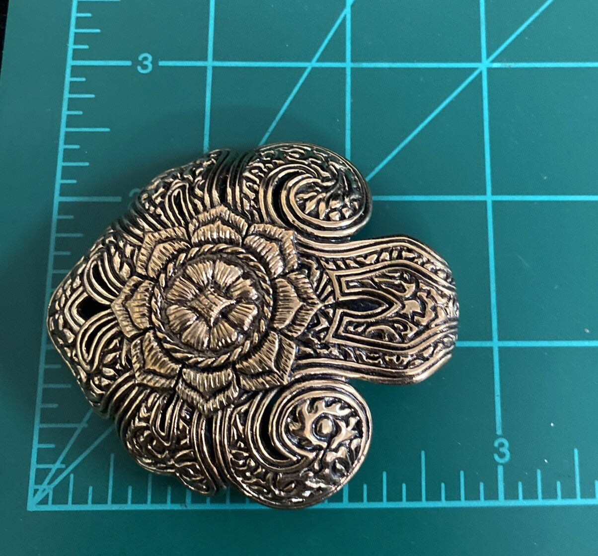 Signed BARSE Thailand Heart Shaped Bronze Pendant 2 3/4" Floral Filigree