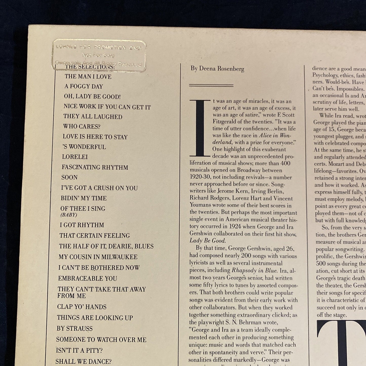 WHITE LABEL PROMO Ella Fitzgerald The George & Ira Gershwin Songbook NM/EX