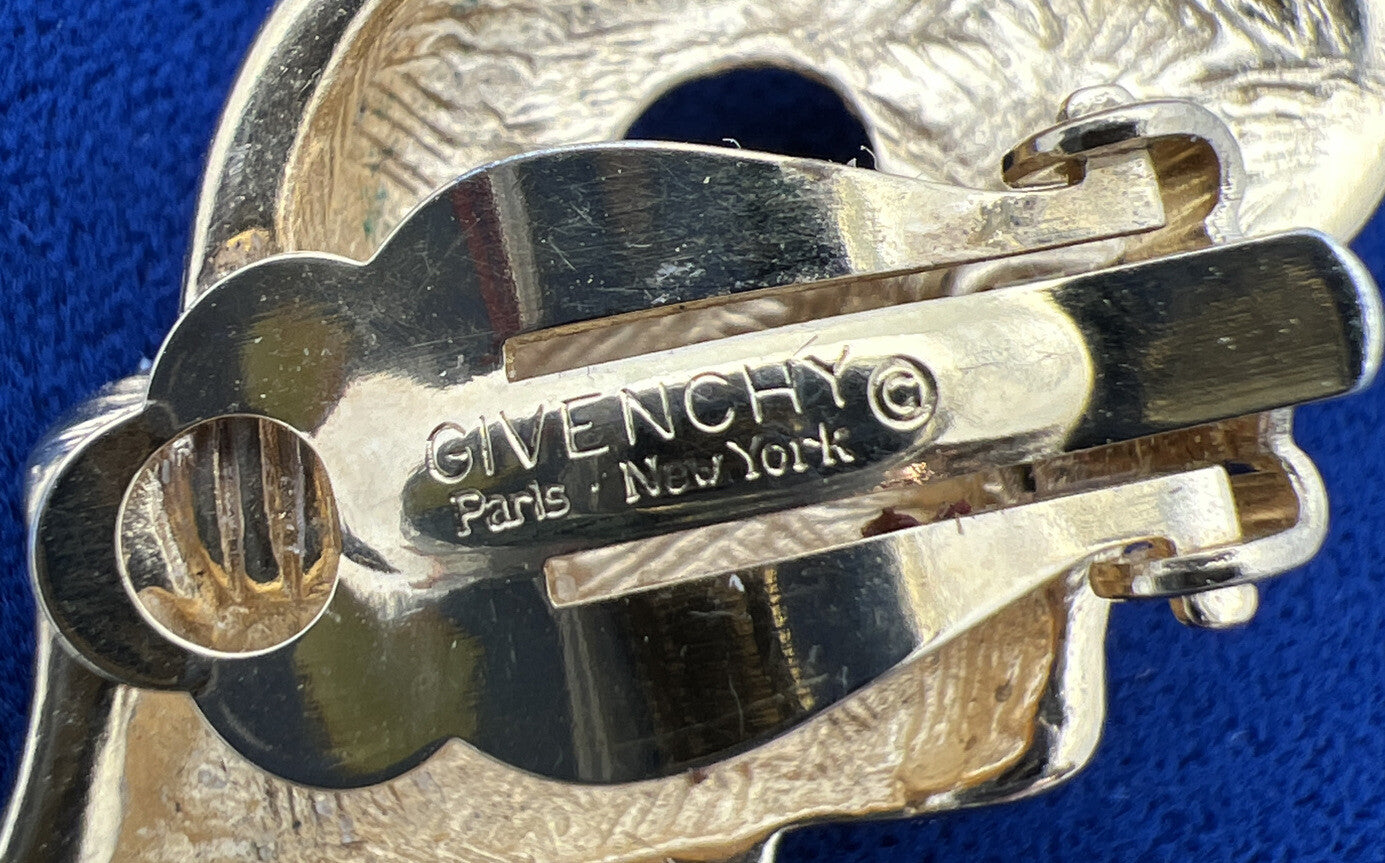 Vintage GIVENCHY - cream enamel - gold tone - Ribbon Knot  CLIP EARRINGS