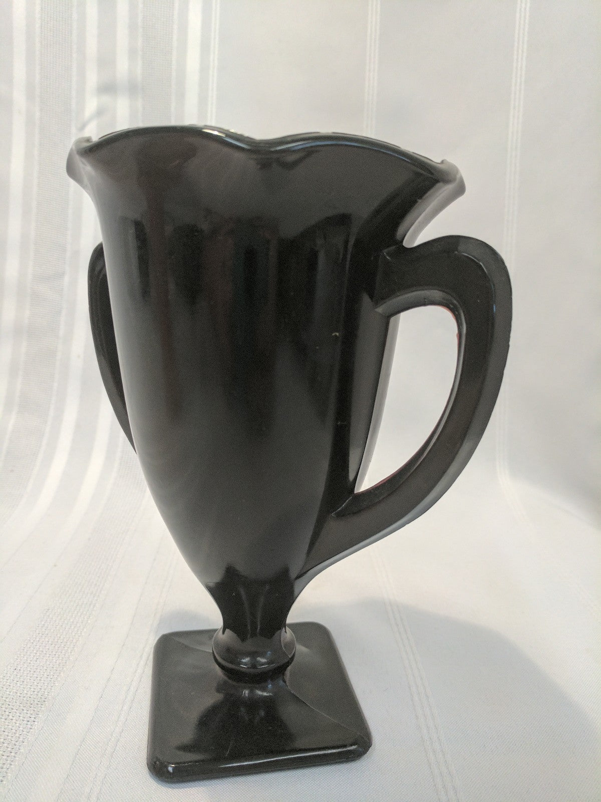 Vintage L.E. Smith Black Amethyst Glass  2 Handled Urn or Vase 1930's Very Nice!