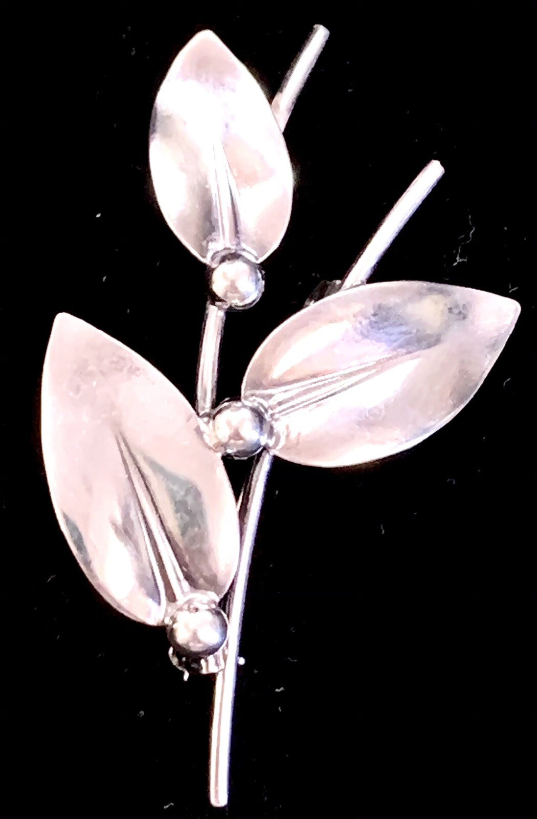 Vintage N E From Sterling 925 Denmark Three Leaf & Berries Brooch Pin