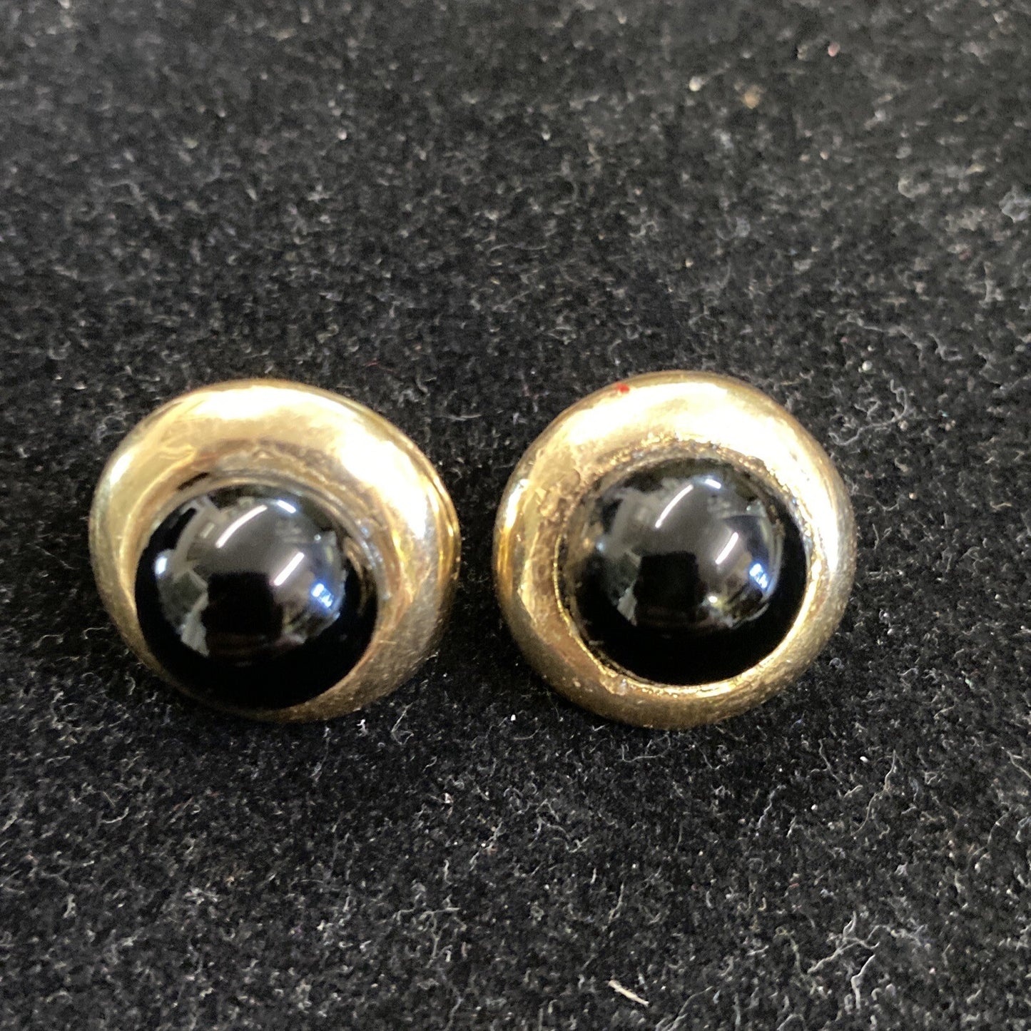14K Stud Button Earrings w/ Black Onyx Center 4.3g CB25