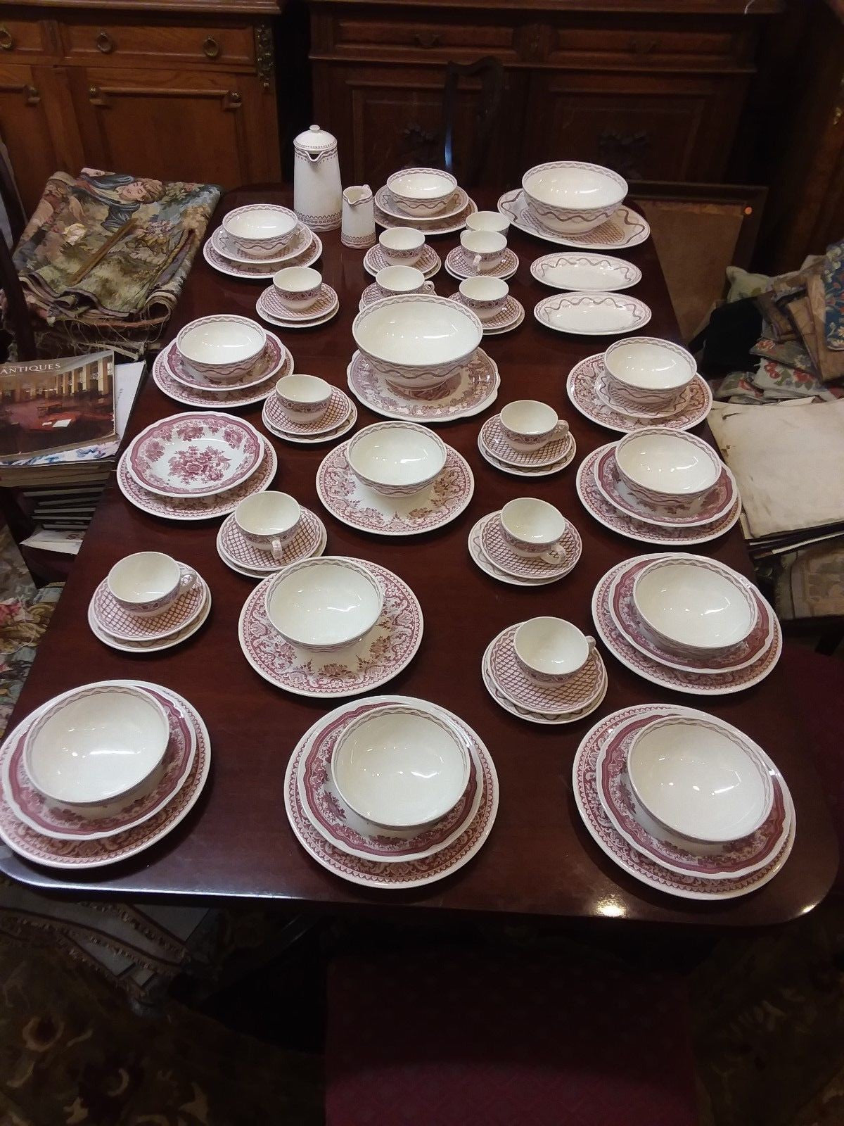 Set of 6 Cups & 6 Saucers by Gien in the Aurelie and Herbier Rose French Country