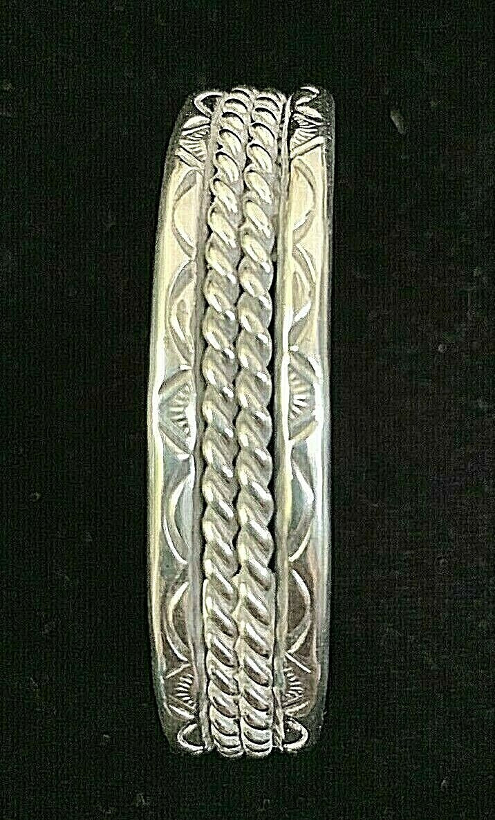 Navajo Sterling Silver Cuff Bracelet Twisted Wire Cable Southwestern Vtg