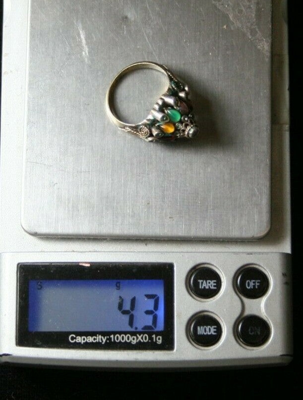 Vtg 1940's 14k Yellow gold Multi-Stone Dome Temple Cocktail Ring 4.3 g SZ 6.5