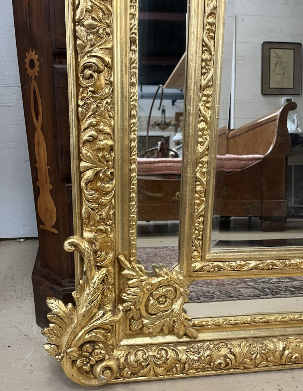 80.5" PAIR OF LARGE LOUIS XV GILT GOLD PARCLOSE CUSHION MIRRORS