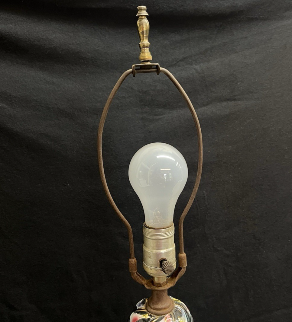 Vintage Capodimonte Porcelain Pierced Black & Gold Floral Lamp w/ Shade 26"