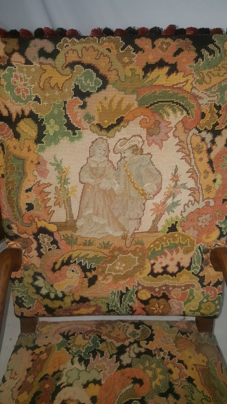 Antique 1880s French Needlepoint Armchair  Os Du Mouton Throne Chair Fauteil