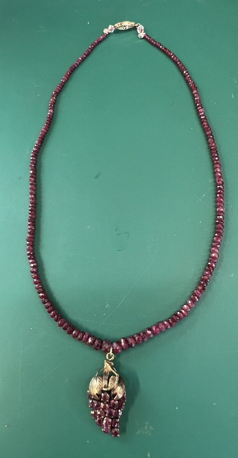 14K Natural Ruby 18" Necklace with Strawberry Ruby Pendant total 68.85 Carat TW