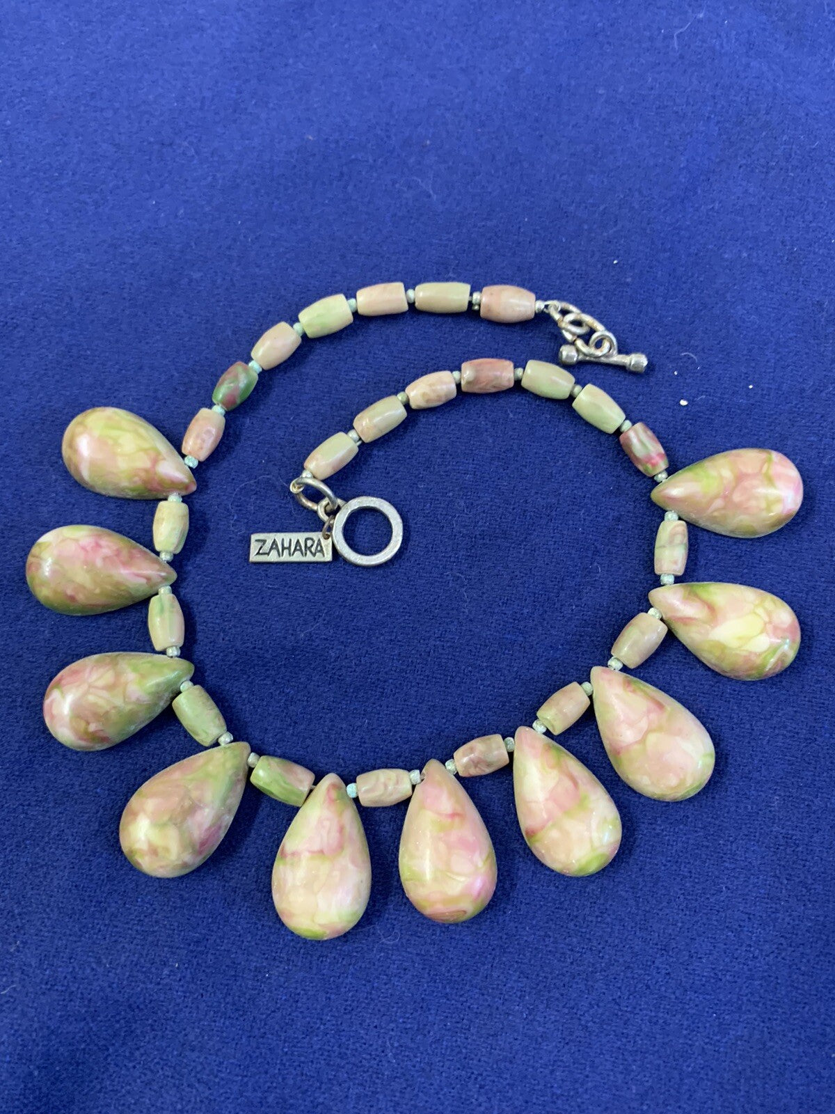 Zahara Vintage Green -Pink  AGATE Stone Collar NECKLACE toggle closure 16 1/4"