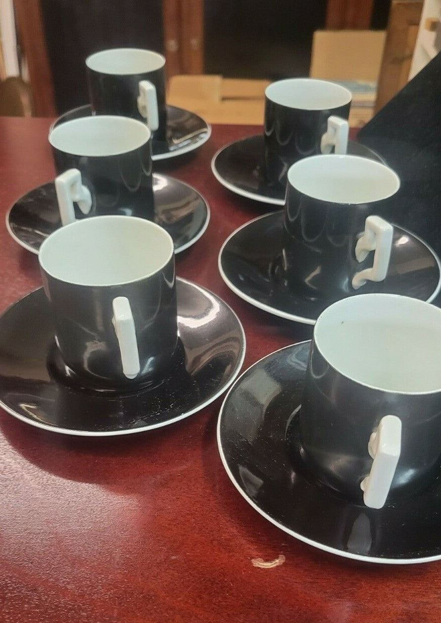 Czechoslovakia Demitasse Cup & Saucer  6 sets  Art Deco Black & White Espresso