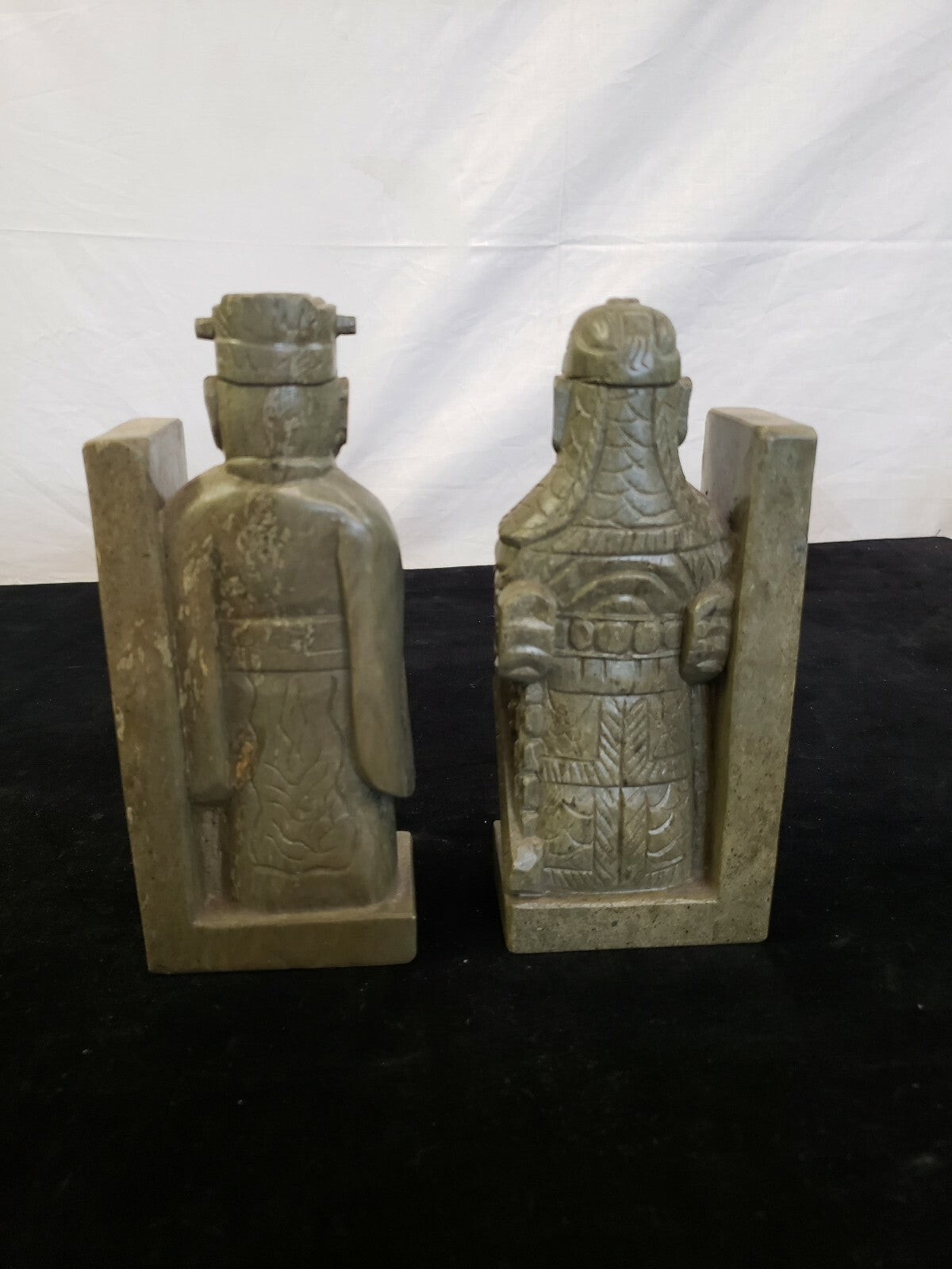Pair of Jade Chinese Men Scholar Warrior Bookends H 7"  weighs 4 lb 4 oz