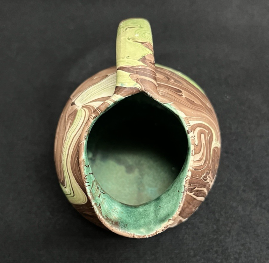 Vintage Nemadji Dessert Pottery Brown and Green Swirl Creamer Glazed Interior