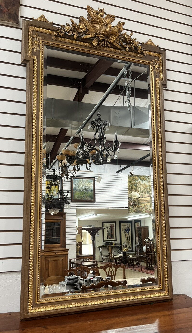 40" x 75" Tall Palladian Gilded Gold  Mirror w/ Bird Motif Crown