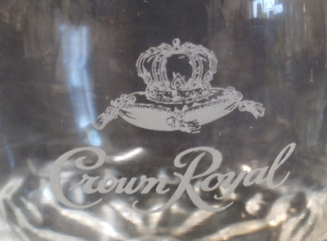 CROWN ROYAL Whisky Rocks Logo Glasses (4) Jewel Round Cut Base ITALY