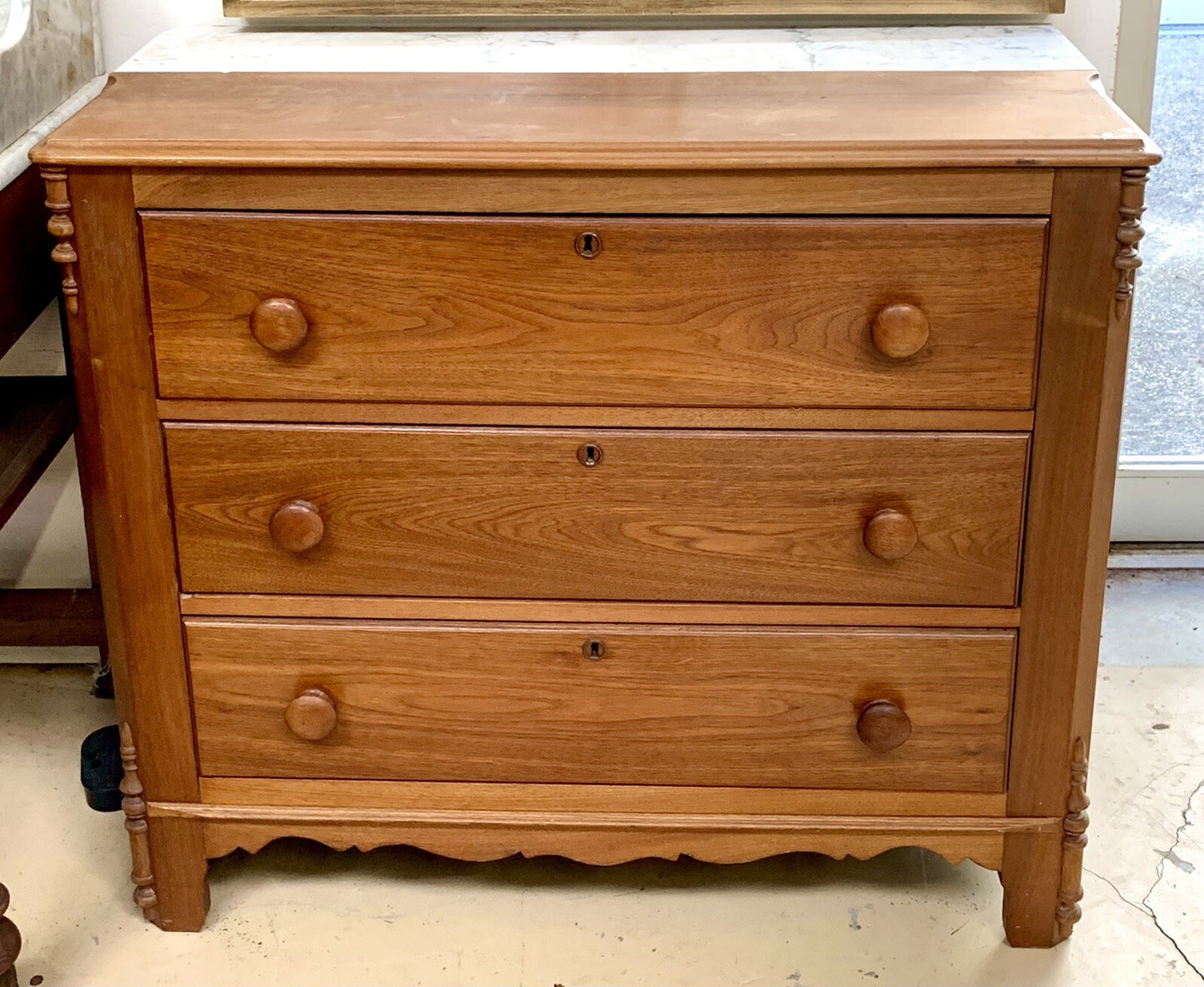 Antique American Victorian Walnut Chest of 3 Drawers marble back cabinet