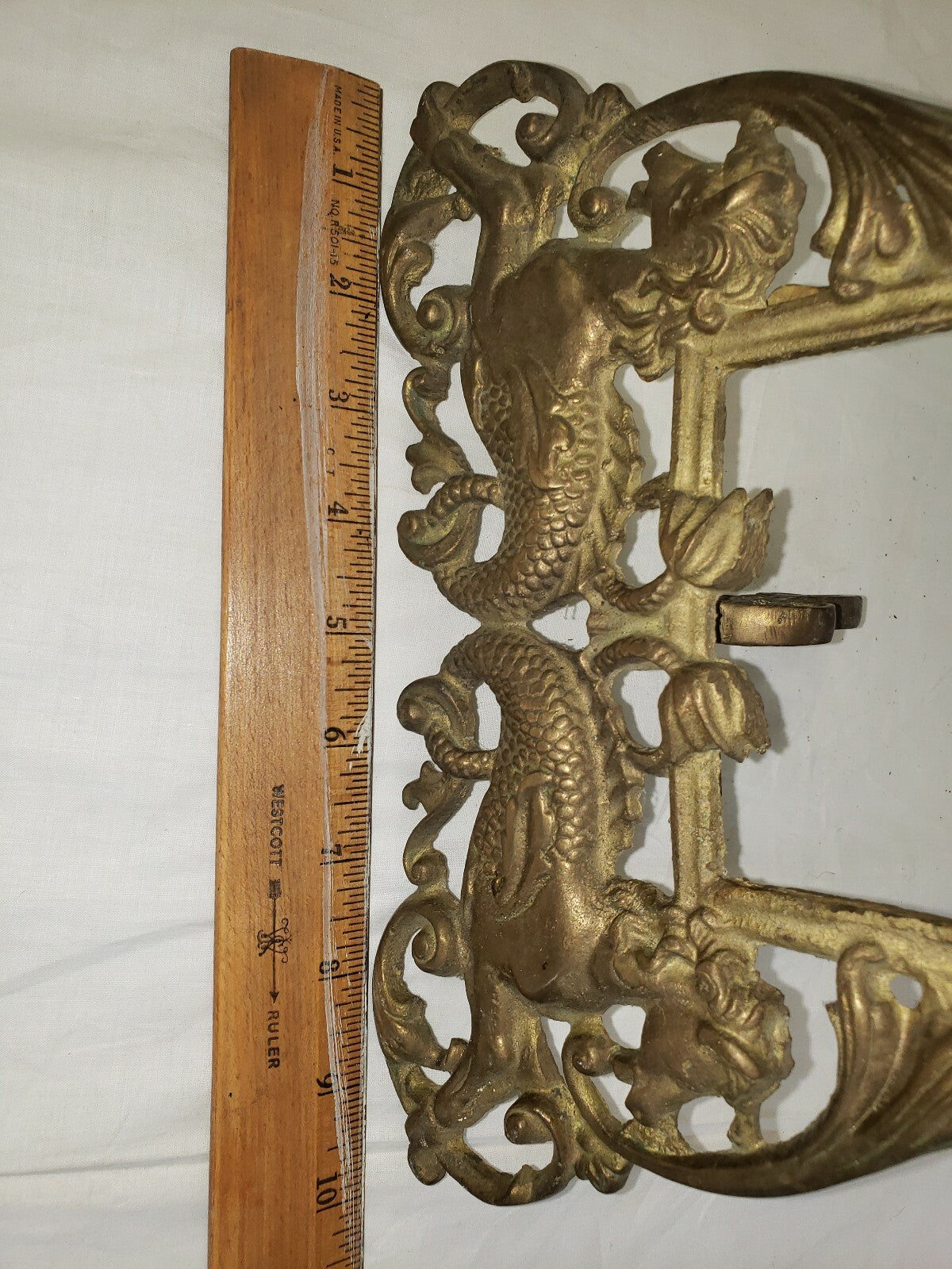 Antique Gilt Cast Iron Picture Frame  Cherubs Sea Horses Tabletop w Leg H 13"