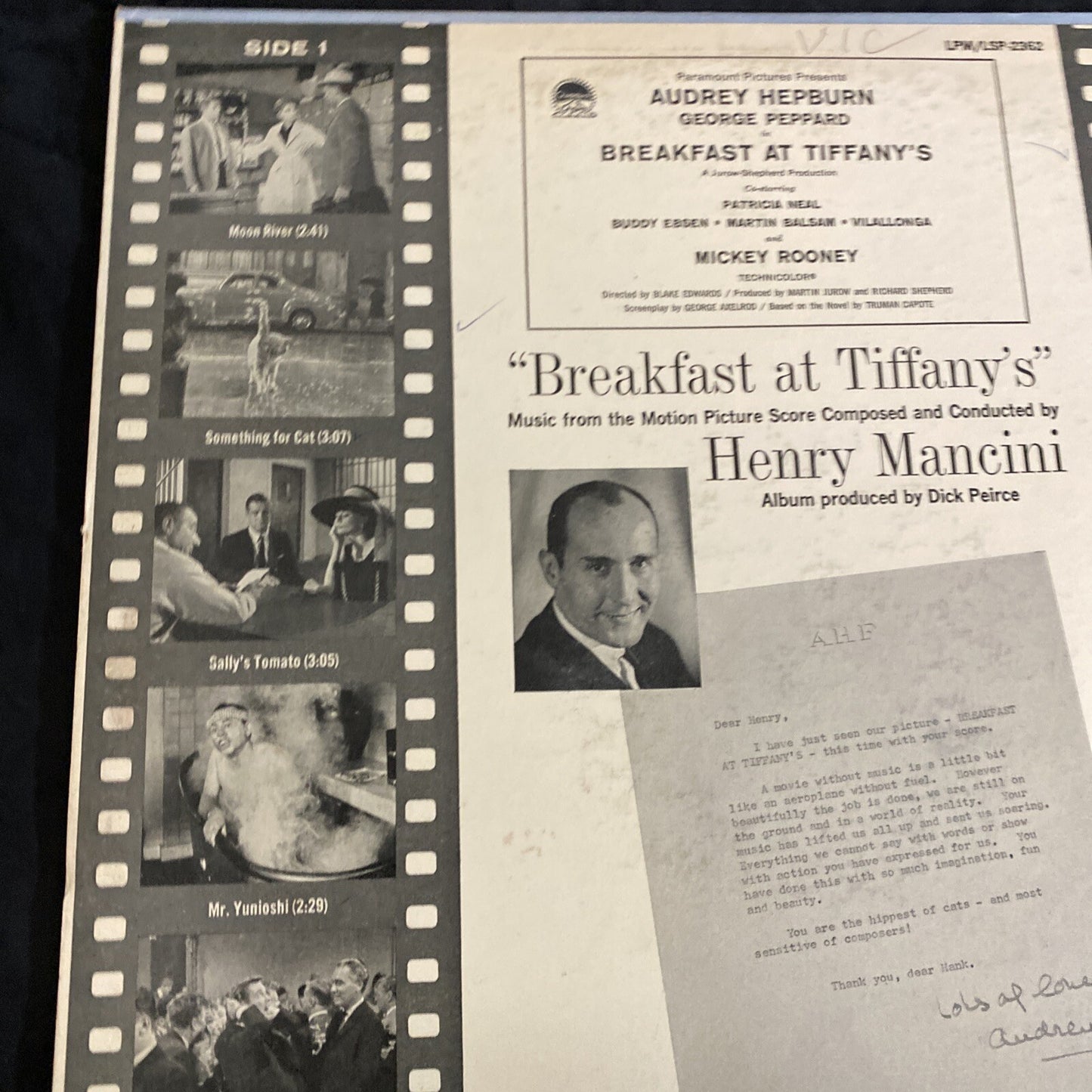 HENRY MANCINI-Breakfast At Tiffany's VINYL 12” LP 1961 RCA LSP-2362 NM/VG