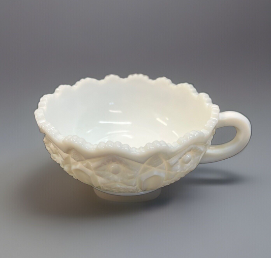 Nappy Bowl with Handle White Milk Glass L E Smith Quintec Pattern
