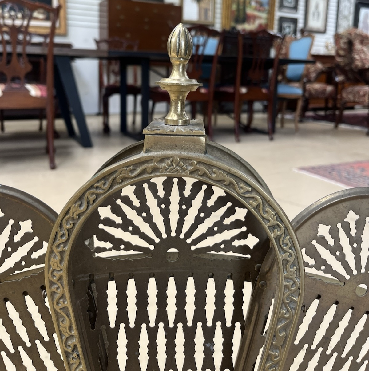 Gilt Brass Folding Peacock Firescreen Fire Screen w/ Bird Motif