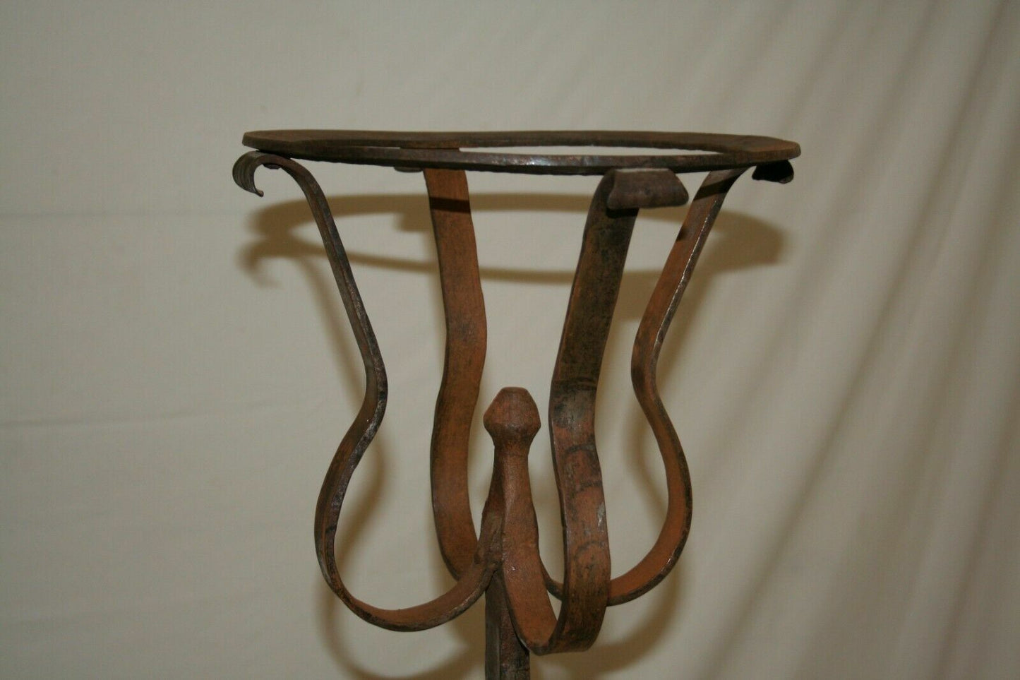 Pair Antique French Forged Iron Basket Top Cressset Andirons Fireplace Spit Dog