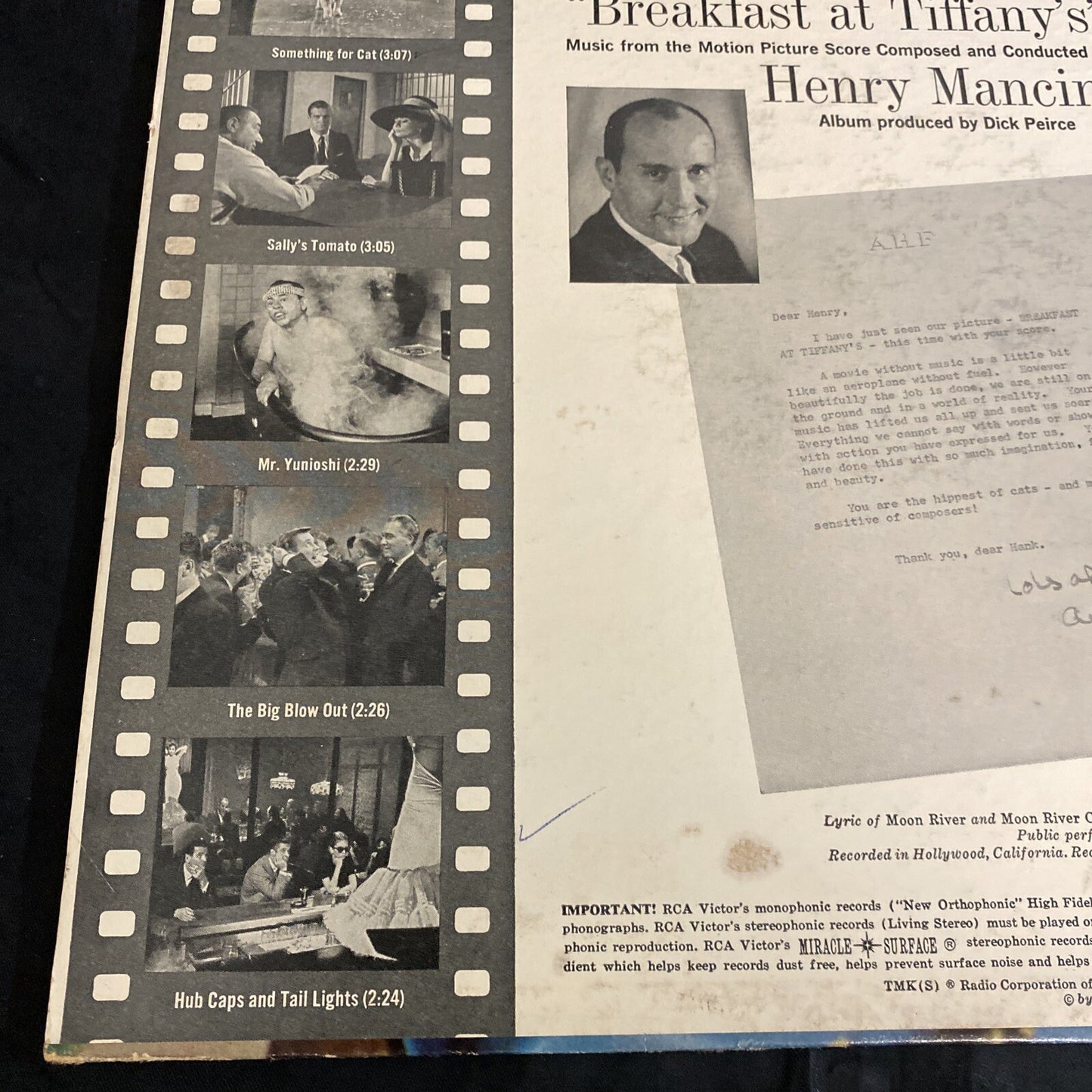 HENRY MANCINI-Breakfast At Tiffany's VINYL 12” LP 1961 RCA LSP-2362 NM/VG