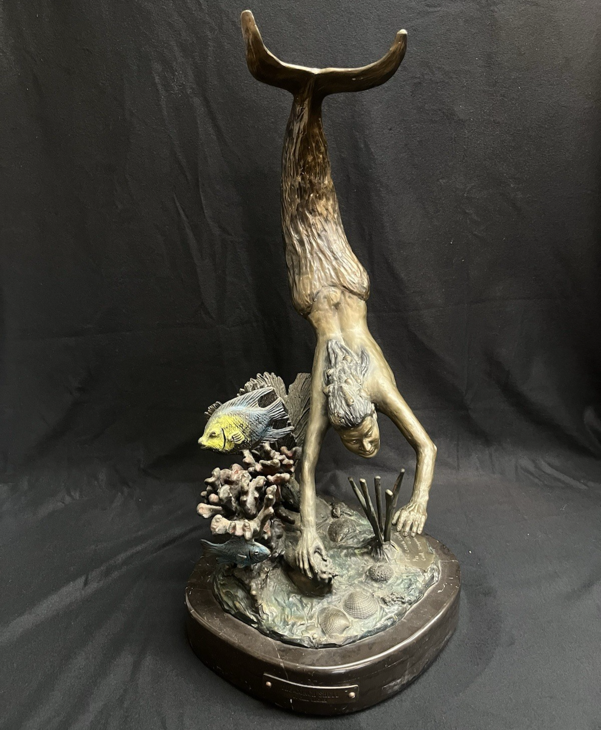 PB7 "The Conch Shell" by Carl Wagner Bronze Statue w/ Marble Base 23.25"