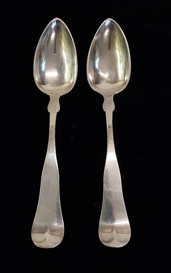Coin Silver Pear & Bacall of Boston, MA 1850 PR TABLESPOONS "Cutler" Mono 7 5/8"