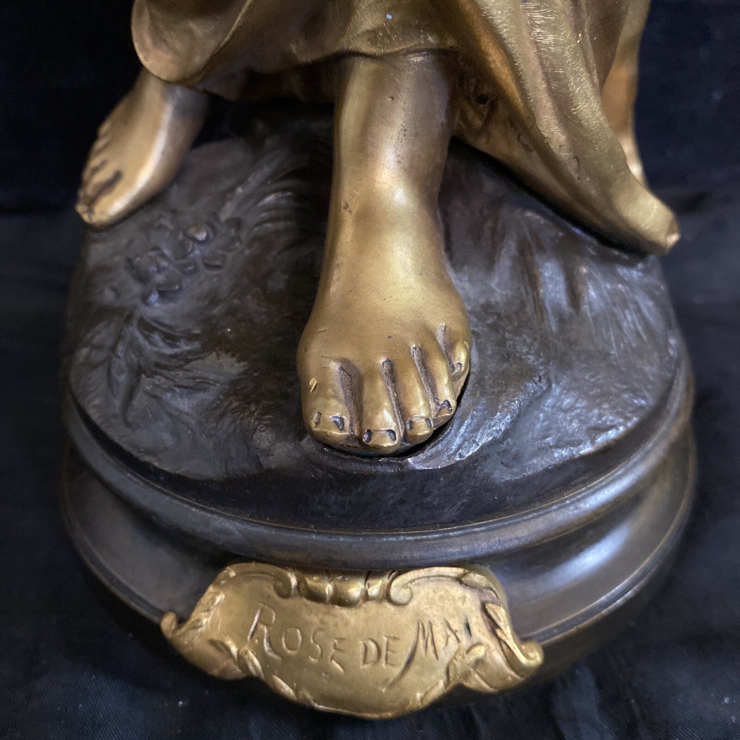 Rose De Mai Gilt Bronze Statue Rose of May Merchant Woman 20 1/4" MH