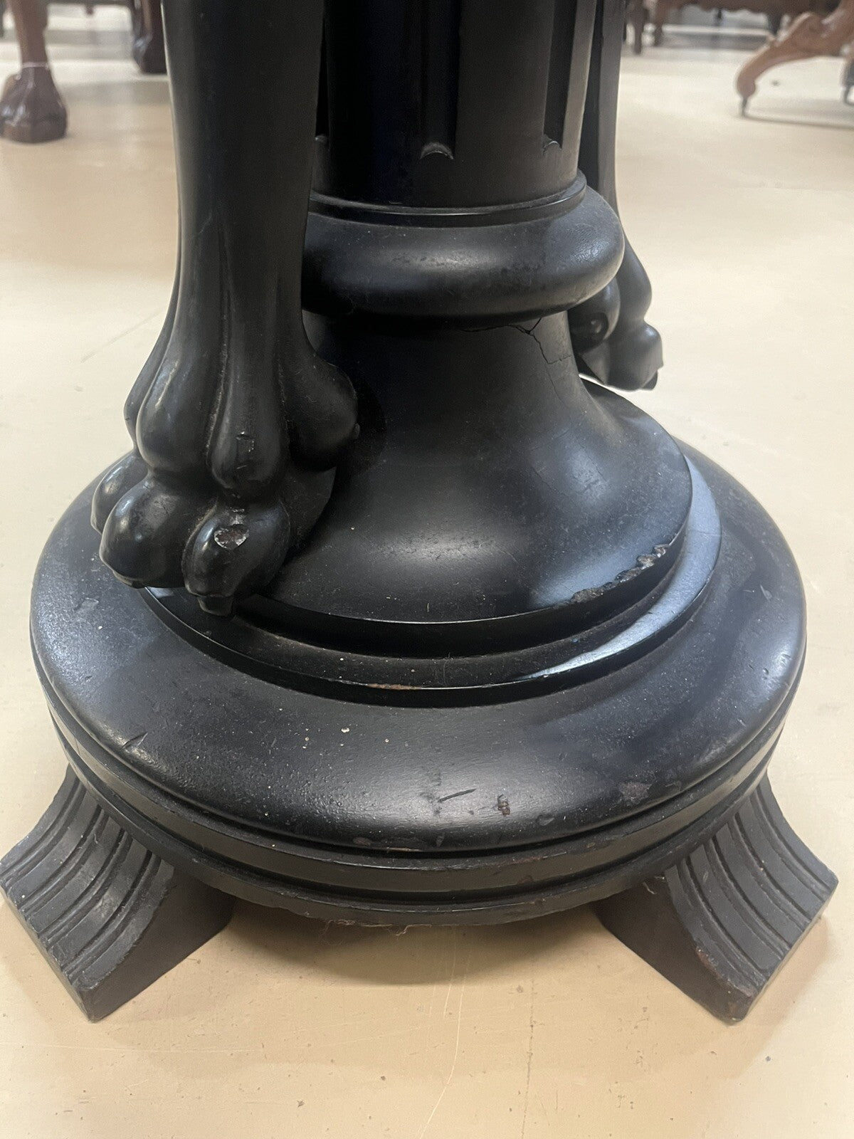 Antique Ebonized Black Wood Pedestal Plant Stand 2 Cranes FS16