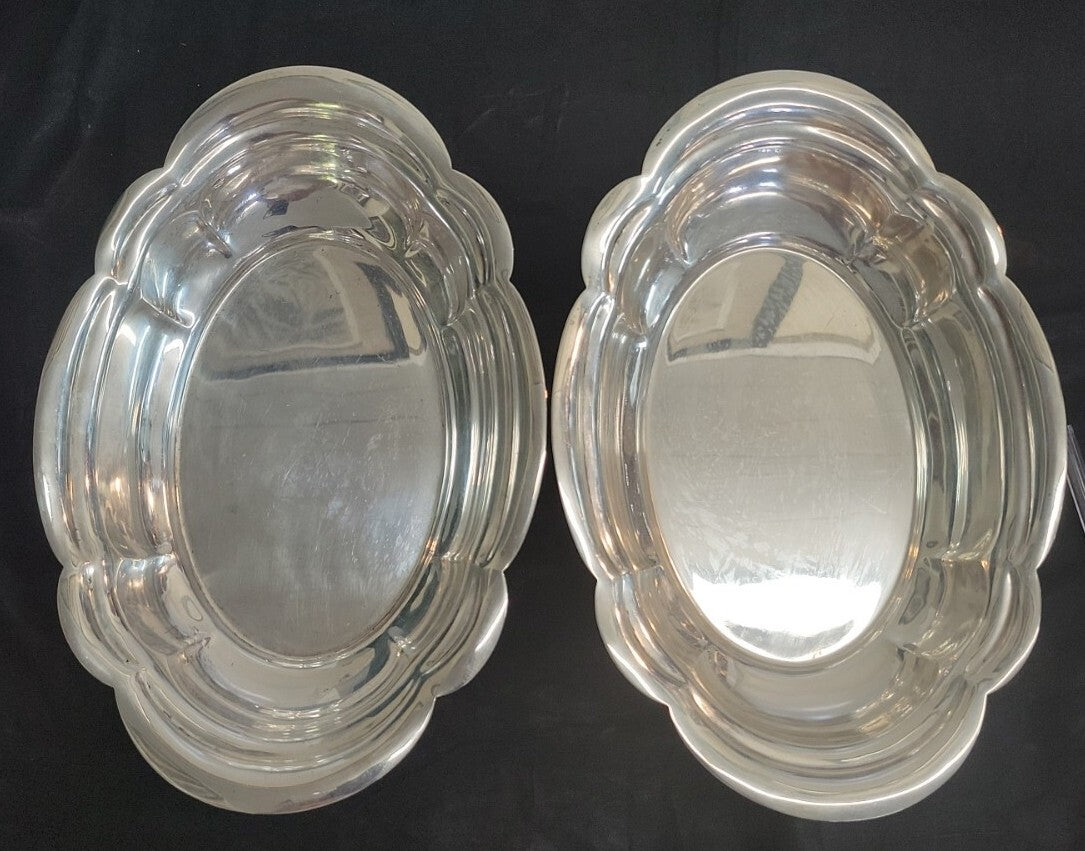 Pair Wallace Sterling Silver pattern Quincy Vegetable Serving Bowls 835g #212