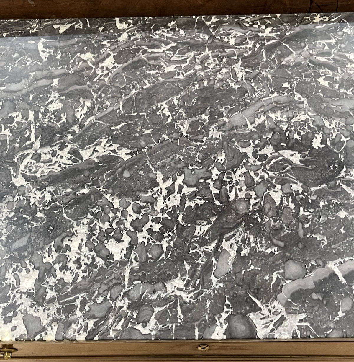 ANTIQUE FRENCH LOUIS XVI 5-DRAWER MAHOGANY COMMODE CHEST w/ GREY MARBLE TOP