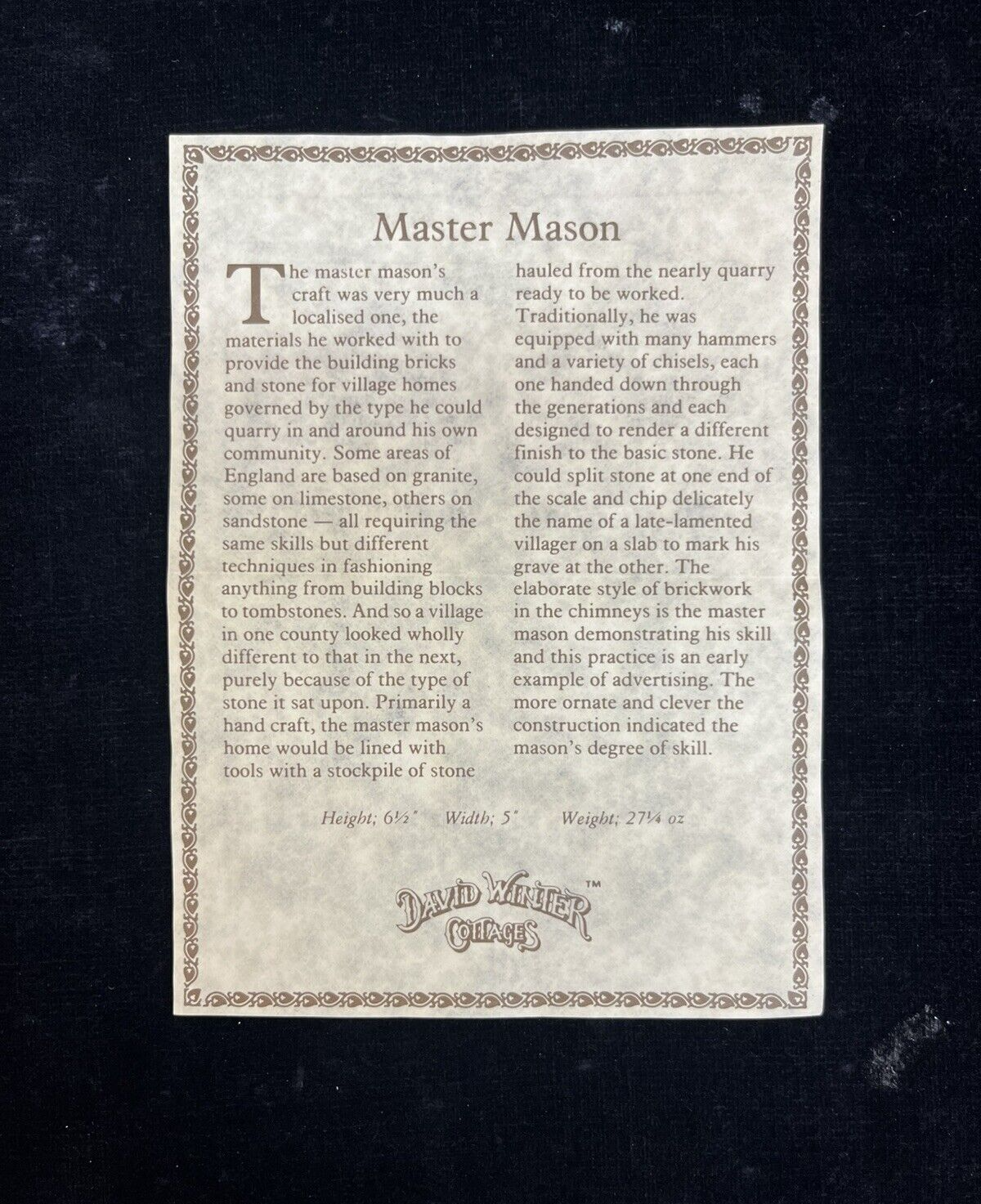 House Of Master Mason - 1984 David Winter - Includes Box & COA