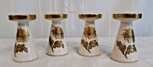 LINDNER KUEPS BAVARIA Chrysantheme Set of 4 Single Candlesticks Ivory & Gold