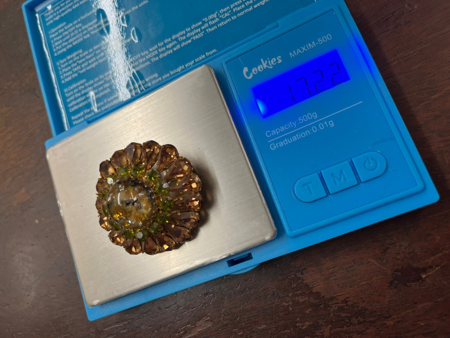 AUSTRIA Amazing  Rhinestone Vintage Dome Pin Topaz and Lime Green