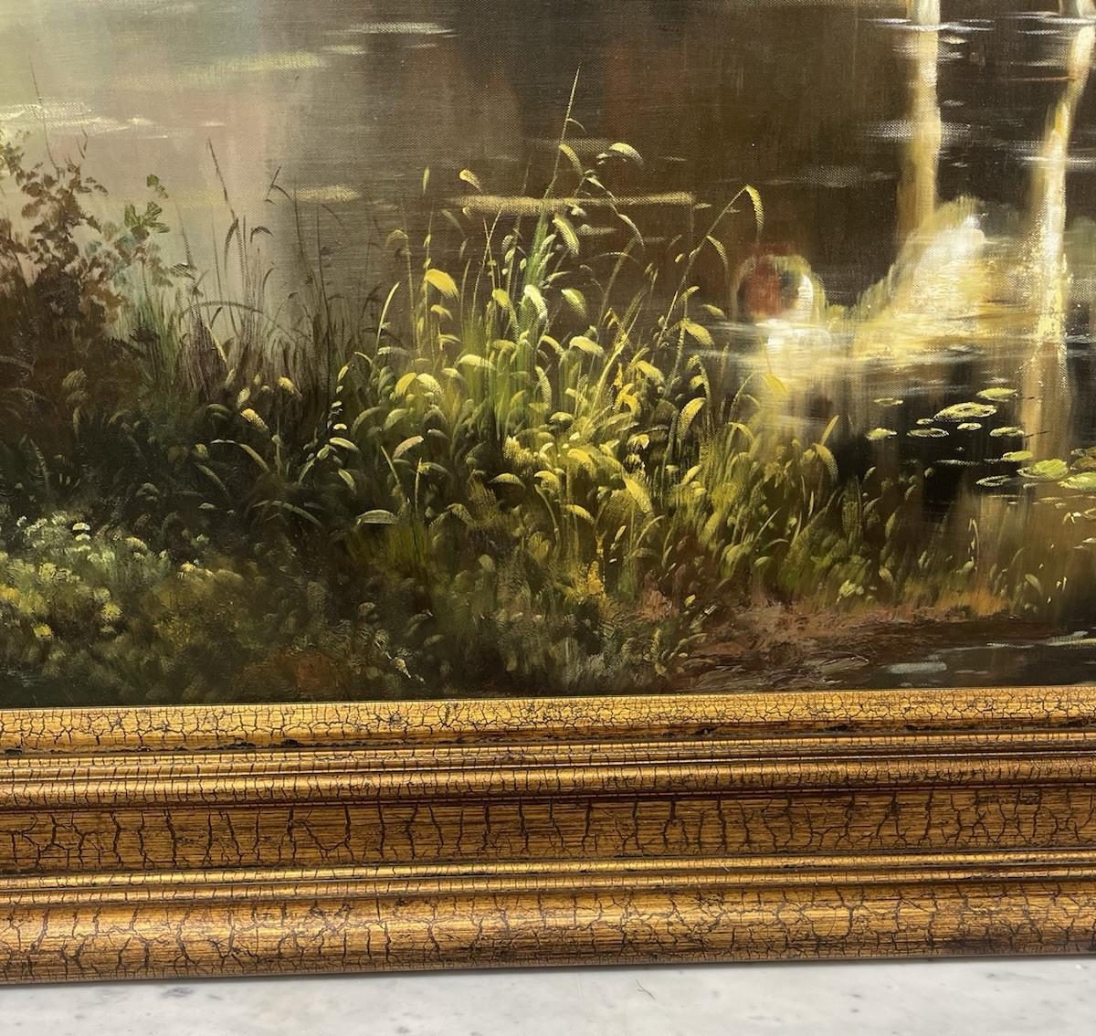 Large Agricultural Pastoral Cows Grazing Oil On Canvas Painting 58" x 70" CL6