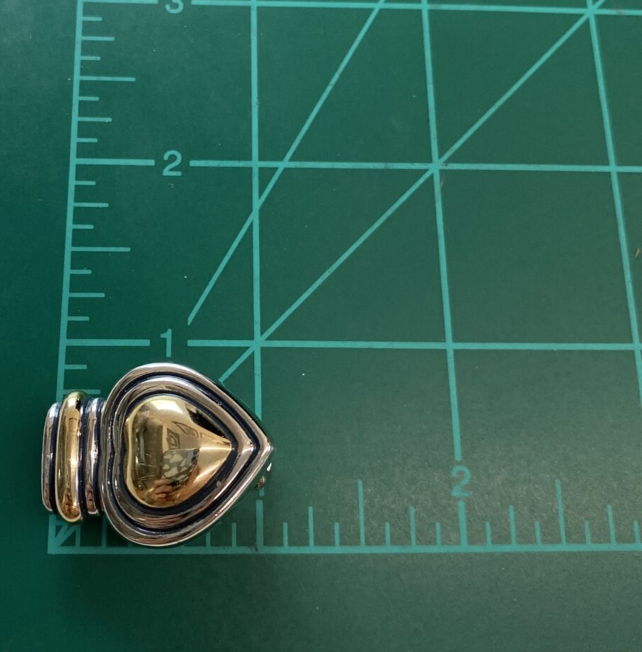 Designer Signed TJ M USA Silver and Gold Tone Heart  Clip On Earrings 1"