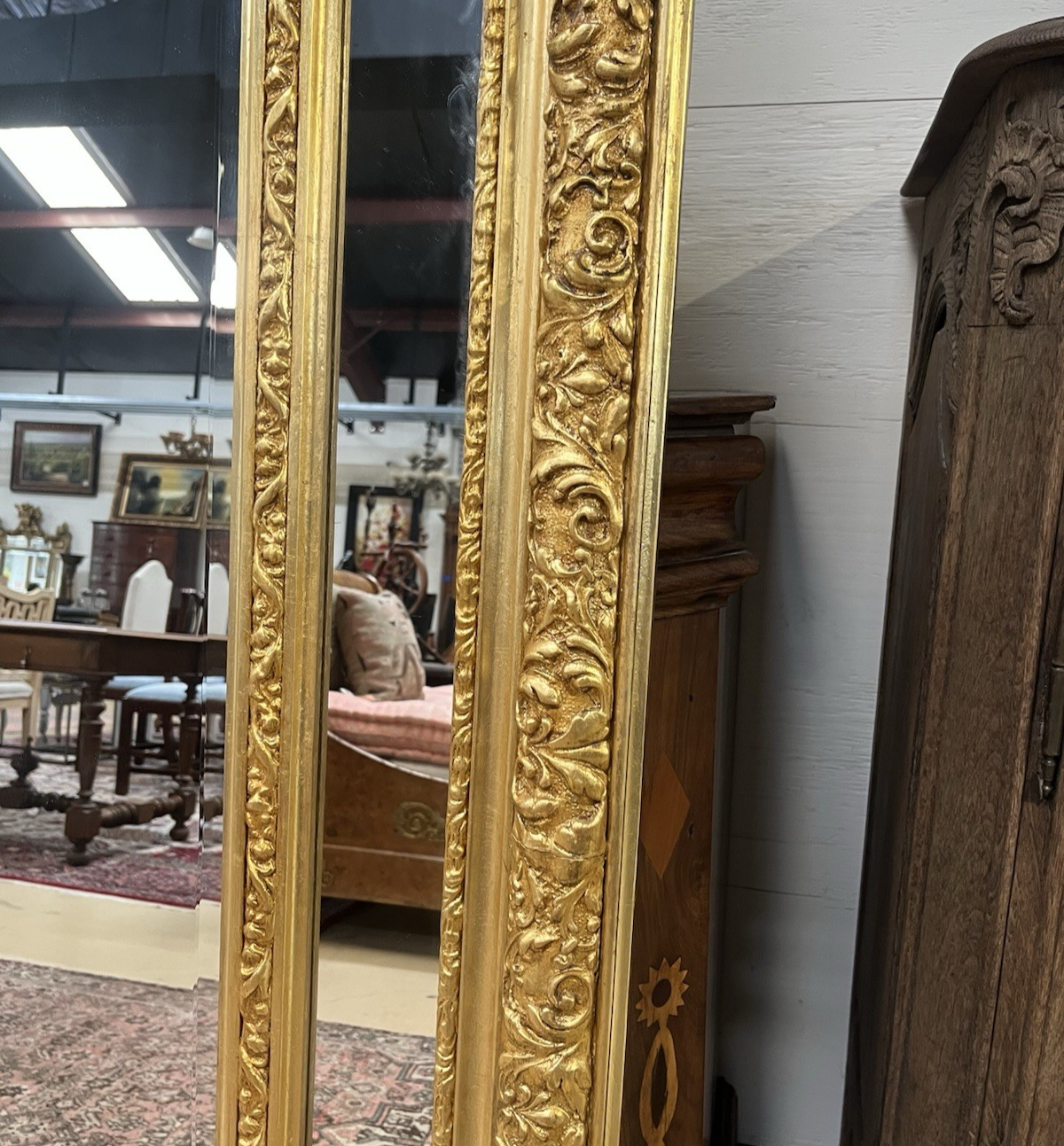 80.5" PAIR OF LARGE LOUIS XV GILT GOLD PARCLOSE CUSHION MIRRORS