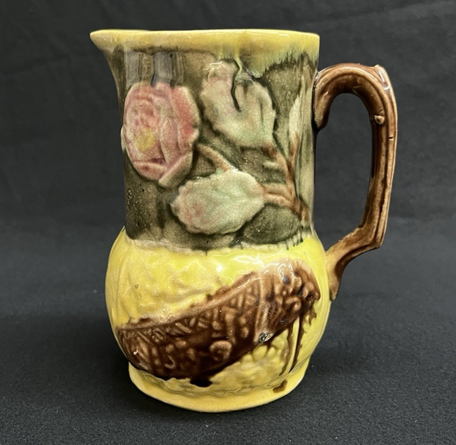 Vintage Majolica Earthenware Wild Rose Small Pitcher  5.5"