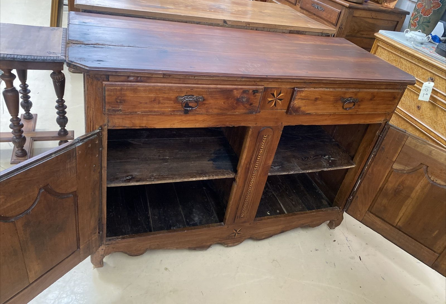 French Provincial Louis XV Inlaid Cherry Chest Commode Sideboard, 19th c. A11